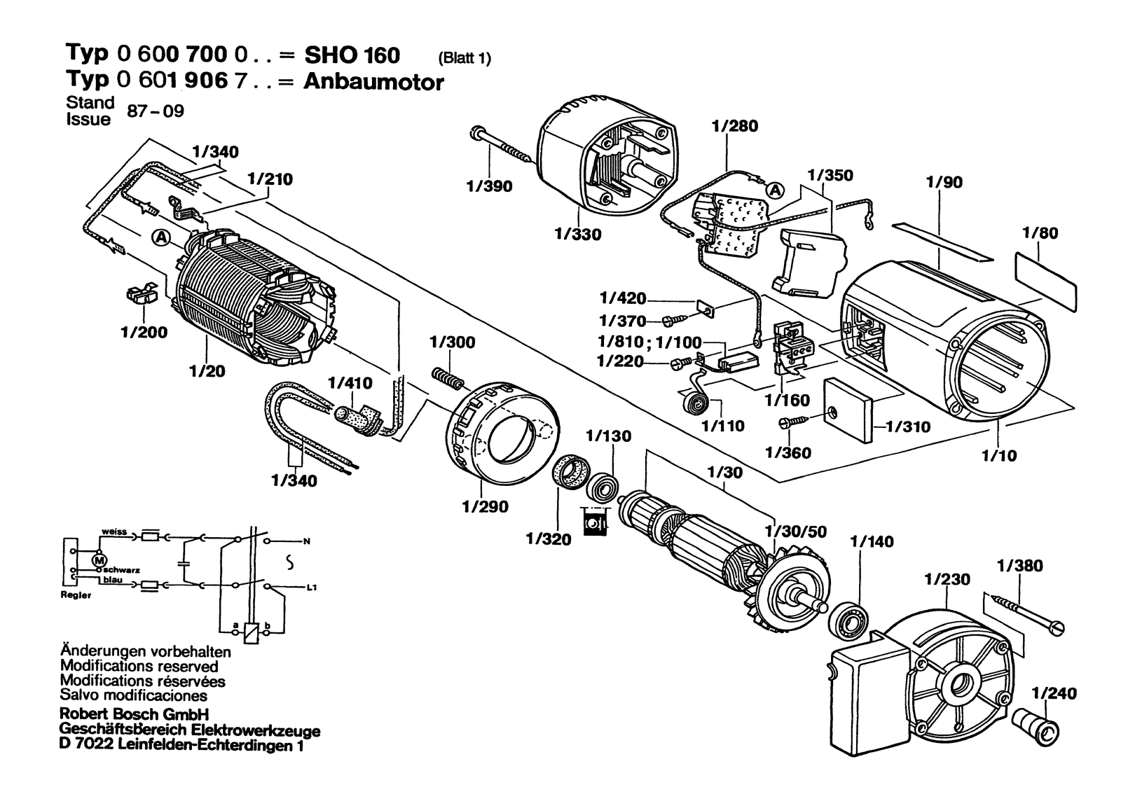 Bosch SHO 160 parts diagram, sheet 1