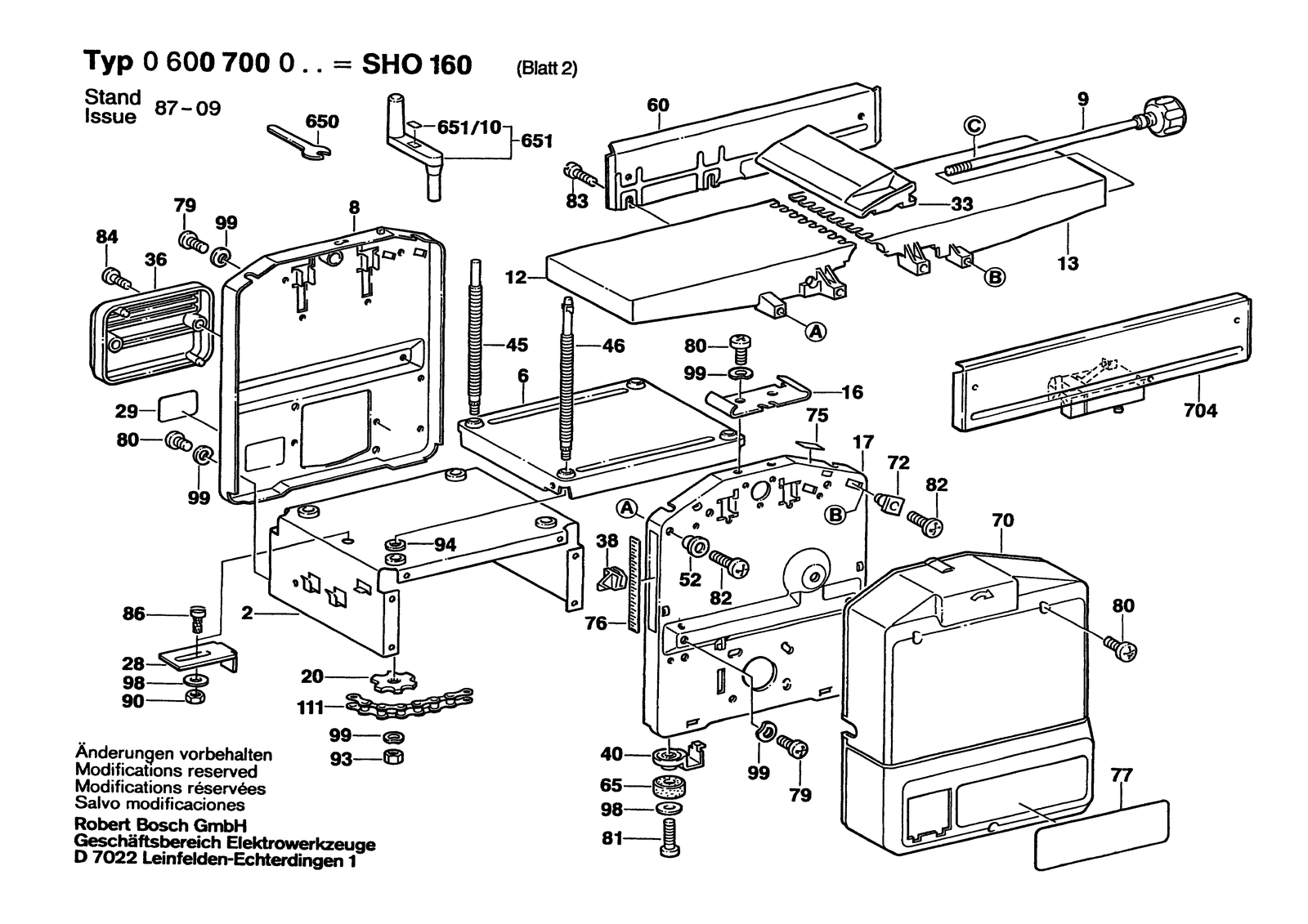 Bosch SHO 160 parts diagram, sheet 2