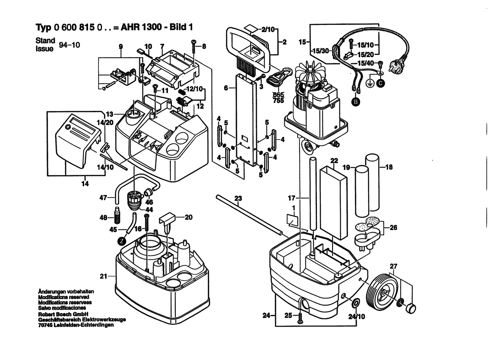 Bosch AHR 1300 parts diagram, sheet 1