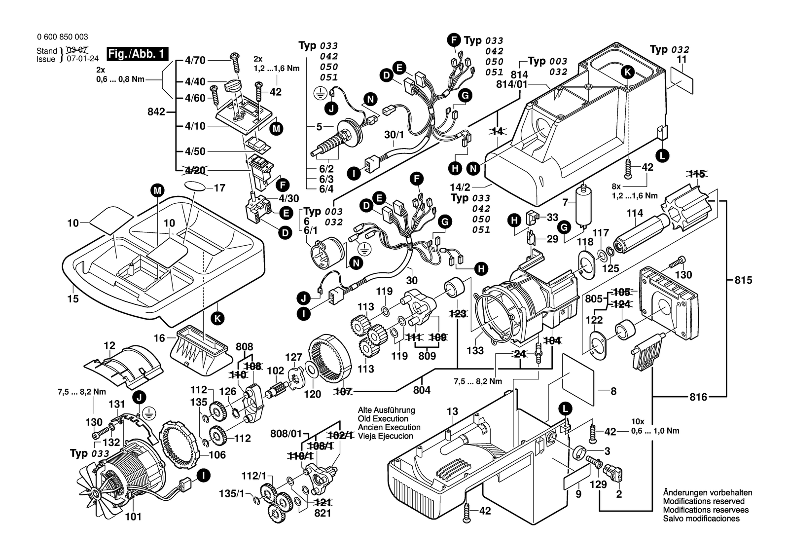 Bosch AXT 1800 parts diagram, sheet 1