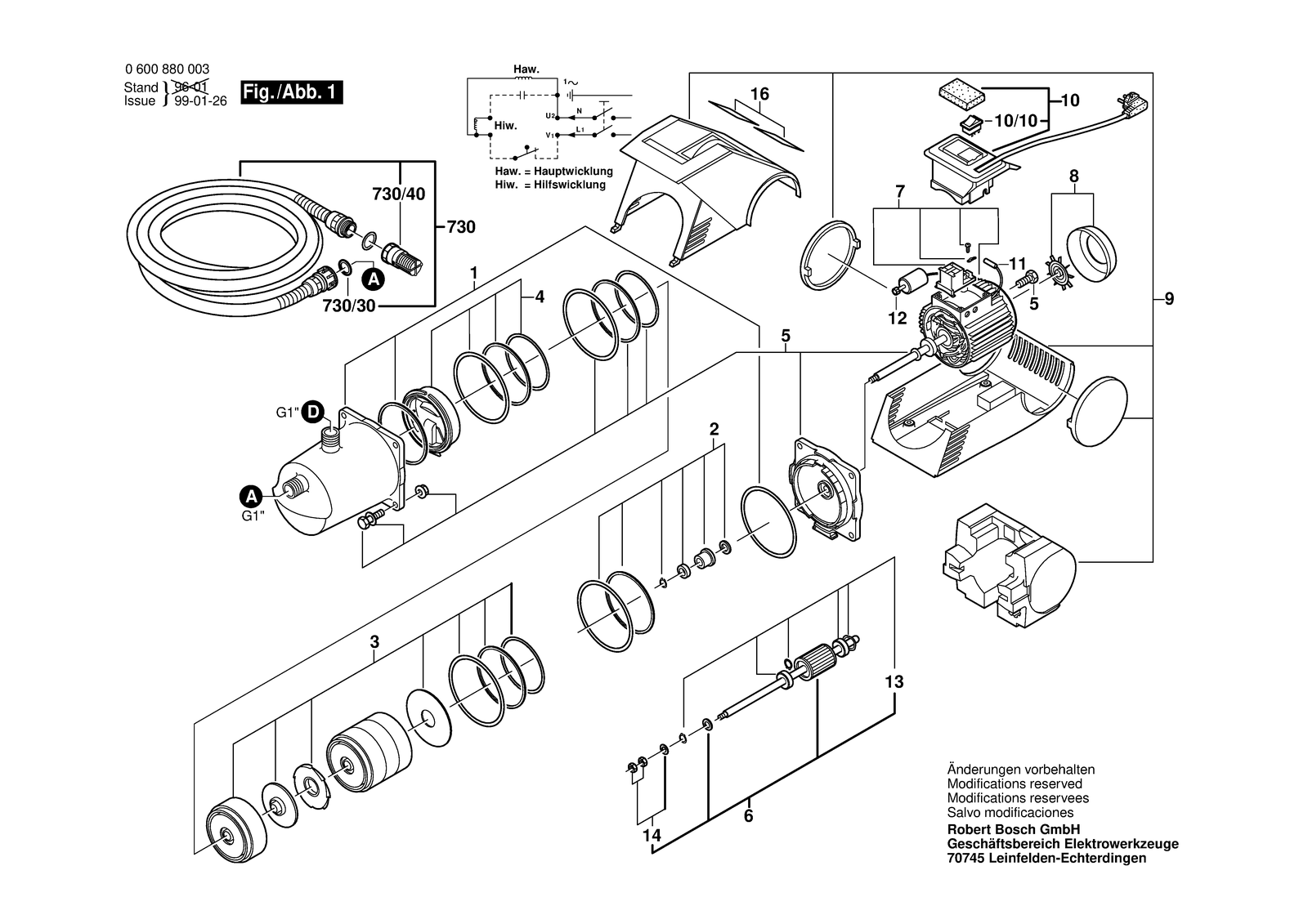 Bosch AGP 800 parts diagram, sheet 1