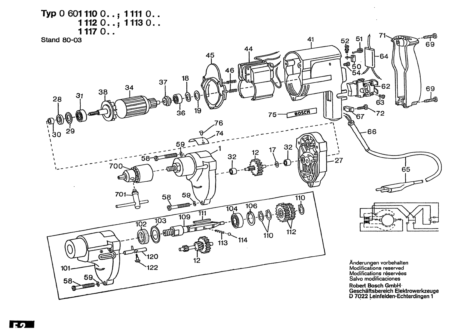 Bosch 0601111000 parts diagram, sheet 1