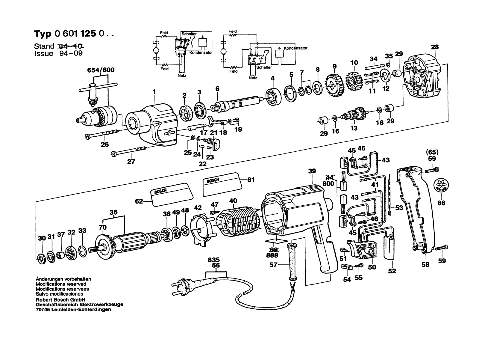 Bosch 1125 parts diagram, sheet 1