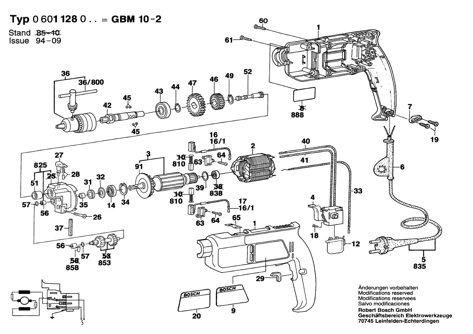 Bosch GBM 10-2 parts diagram, sheet 1