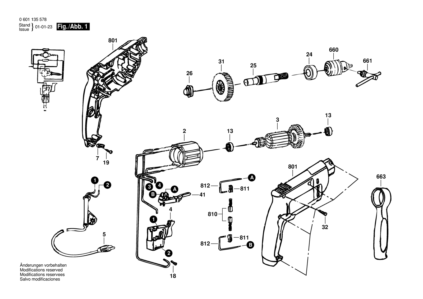 Bosch GBM 10 RE parts diagram, sheet 1