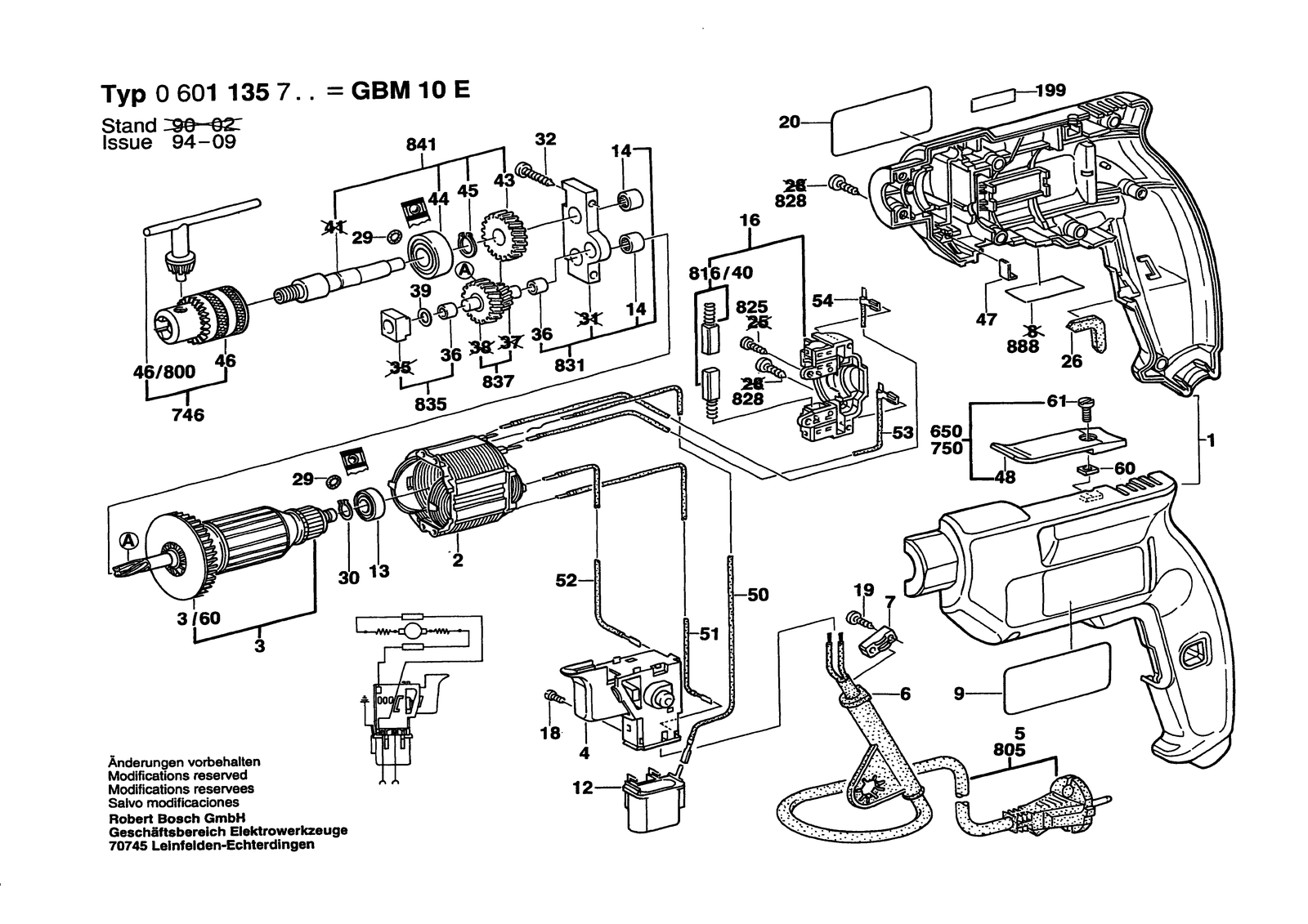Bosch GBM 10 E parts diagram, sheet 1