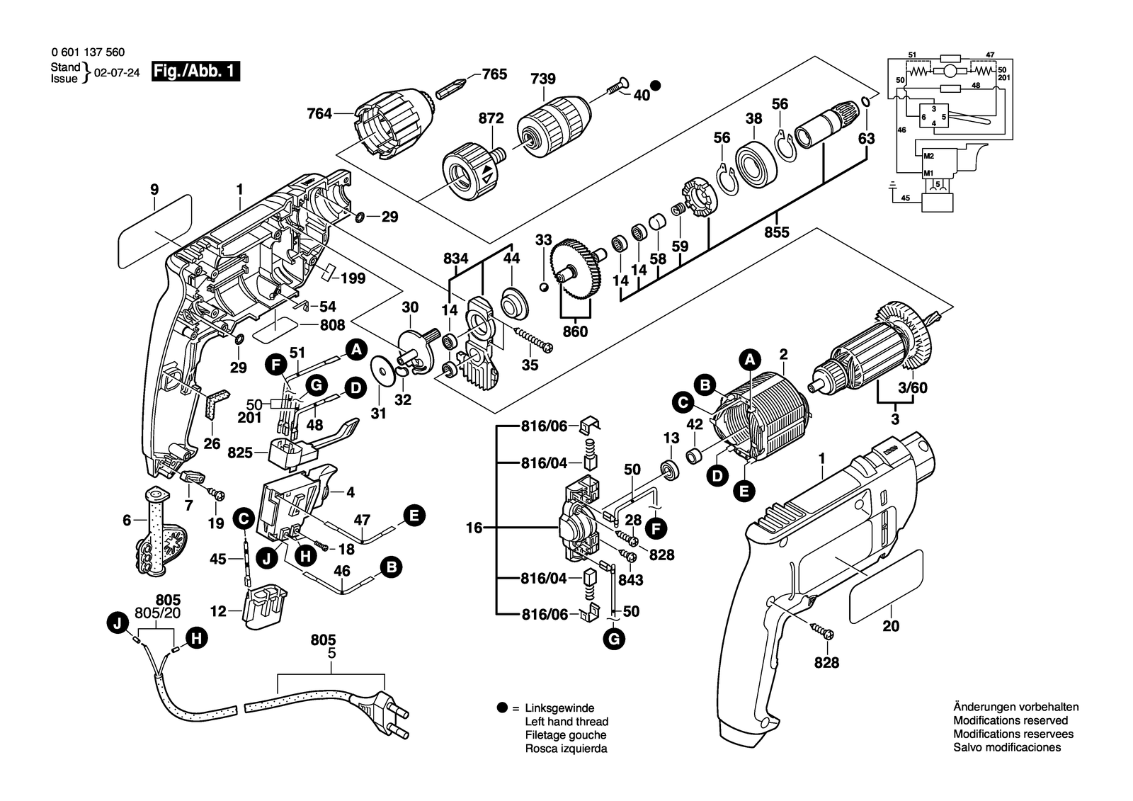 Bosch GBM 10 SRE parts diagram, sheet 1