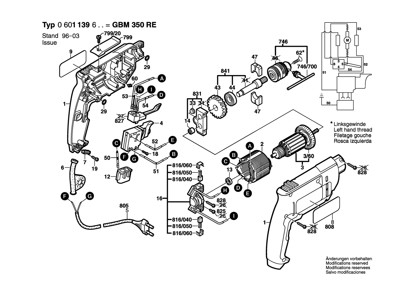 Bosch GBM 350 RE parts diagram, sheet 1