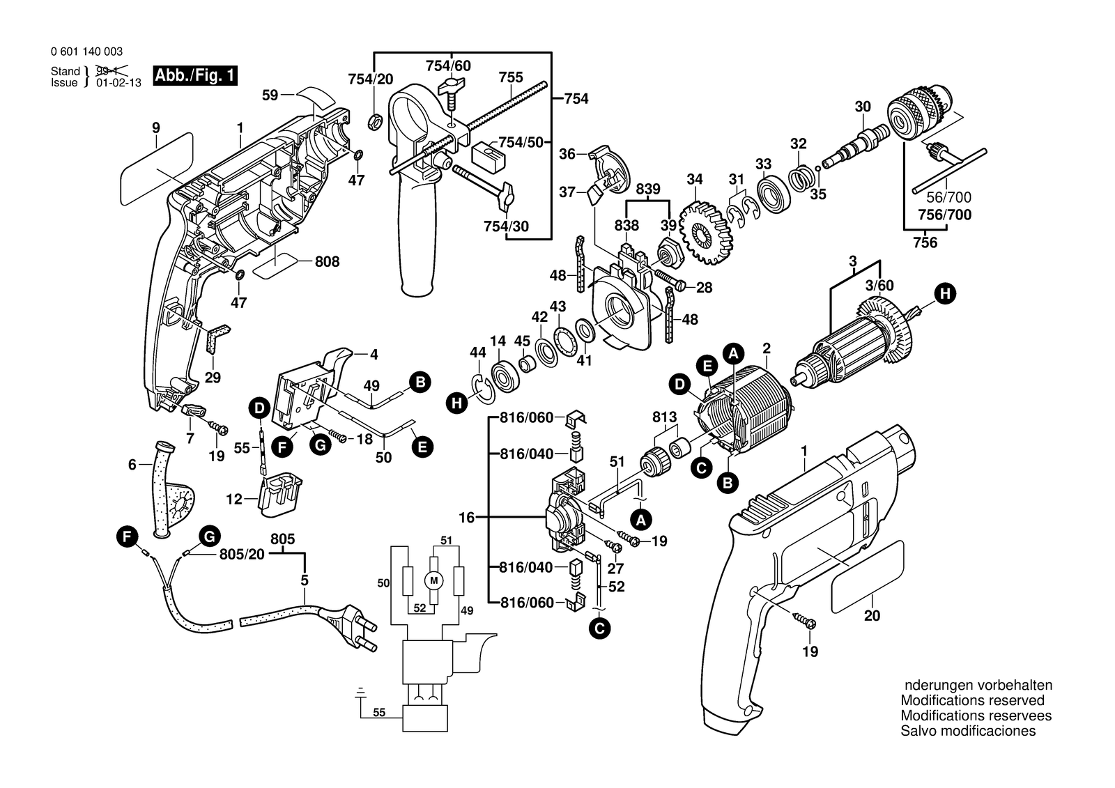 Bosch GSB 16 parts diagram, sheet 1