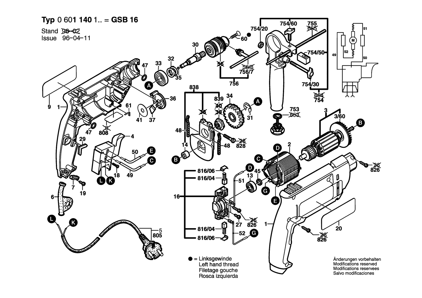 Bosch GSB 16 parts diagram, sheet 1