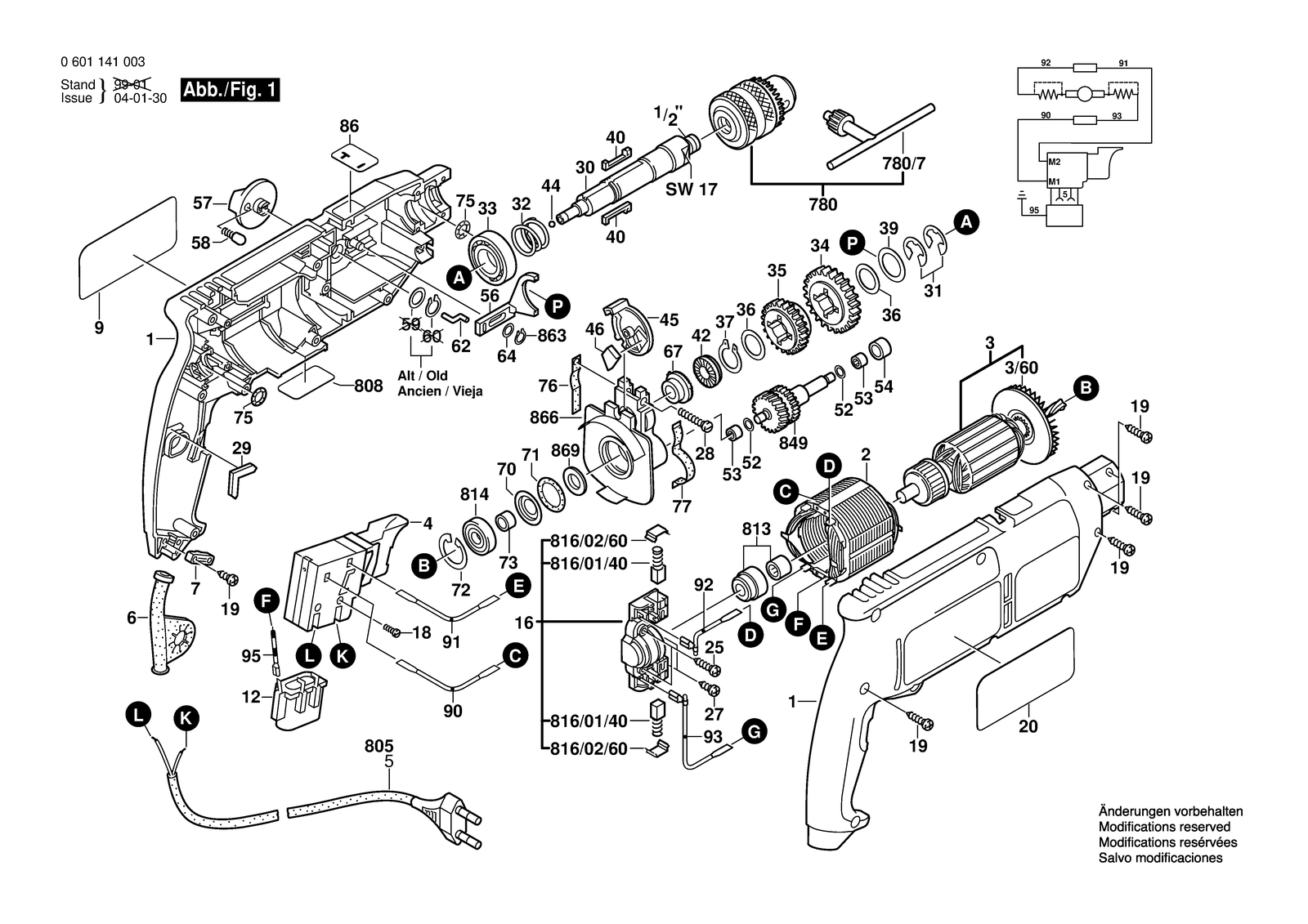 Bosch GSB 18-2 parts diagram, sheet 1
