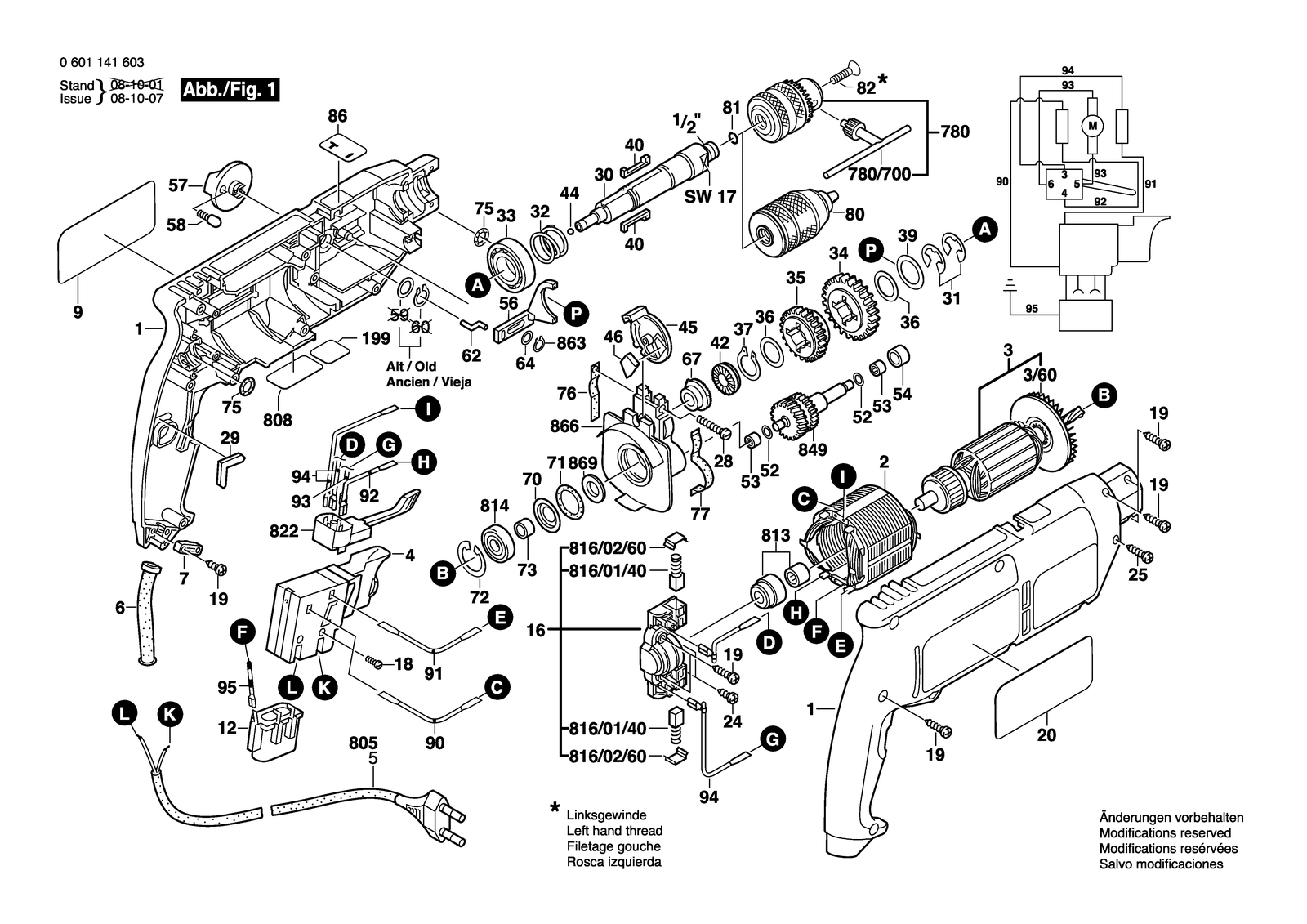 Bosch GSB 18 parts diagram, sheet 1
