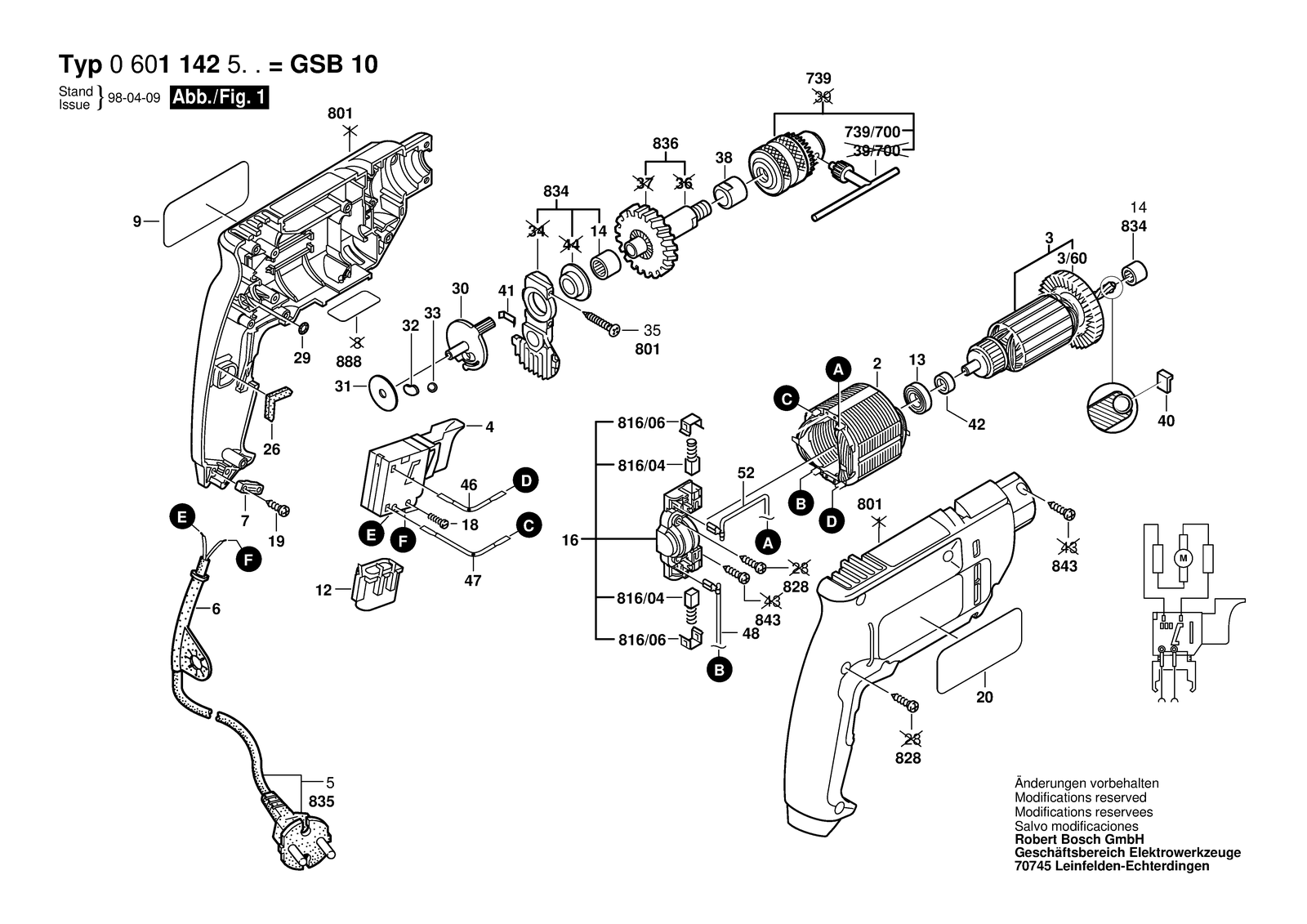 Bosch GSB 10 parts diagram, sheet 1