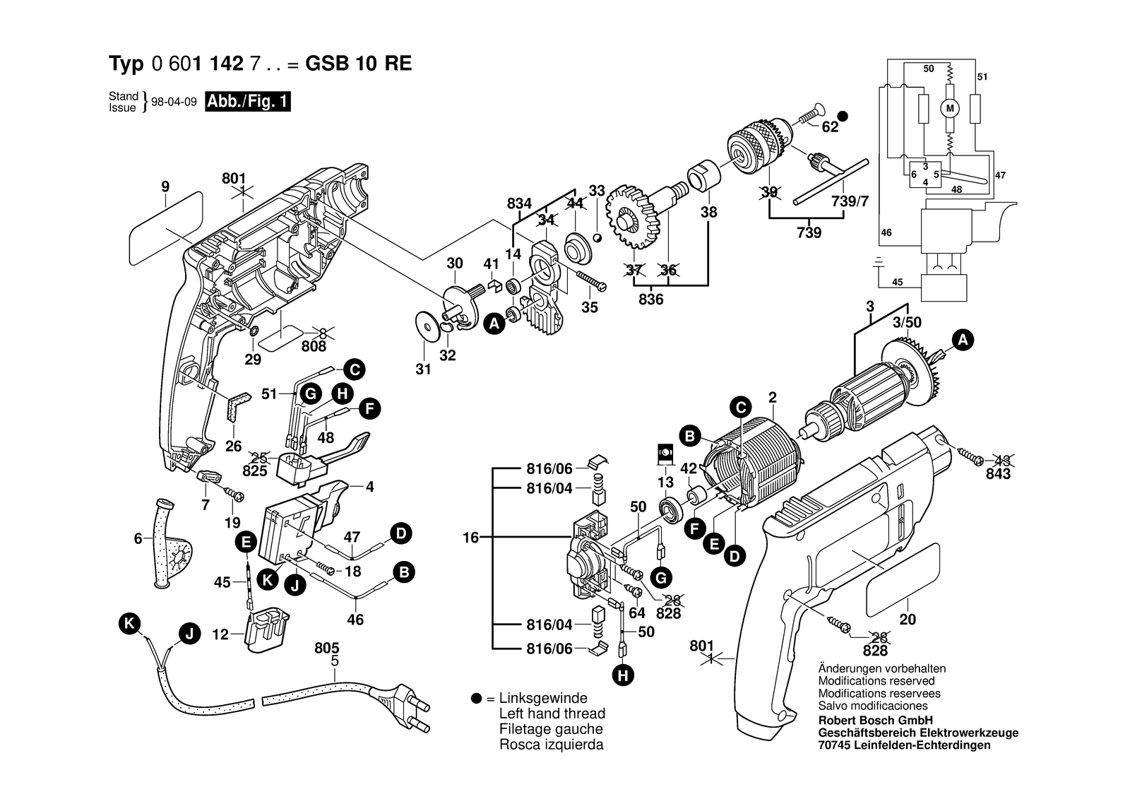 Bosch GSB 10 RE parts diagram, sheet 1