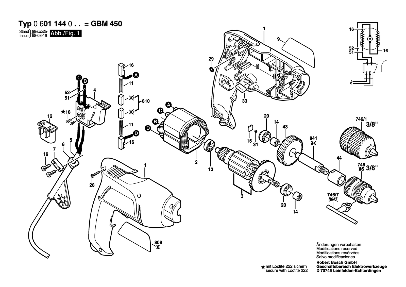 Bosch GBM 450 parts diagram, sheet 1