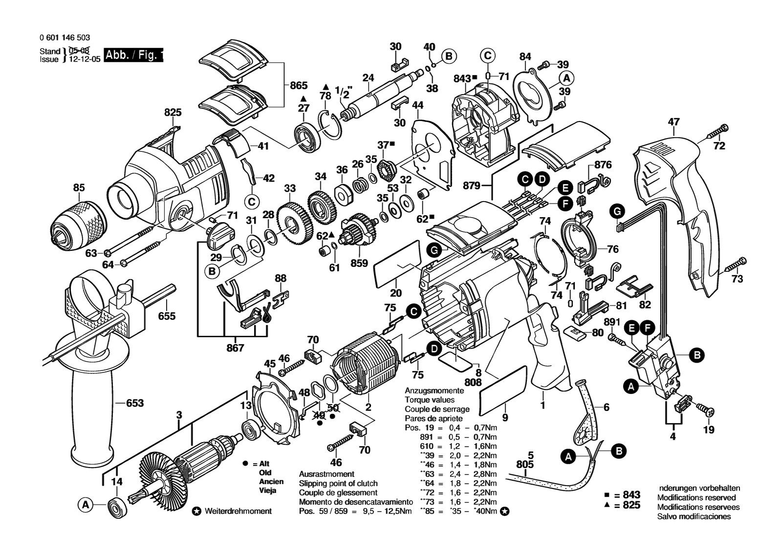 Bosch GSB 22-2 RCE parts diagram, sheet 1