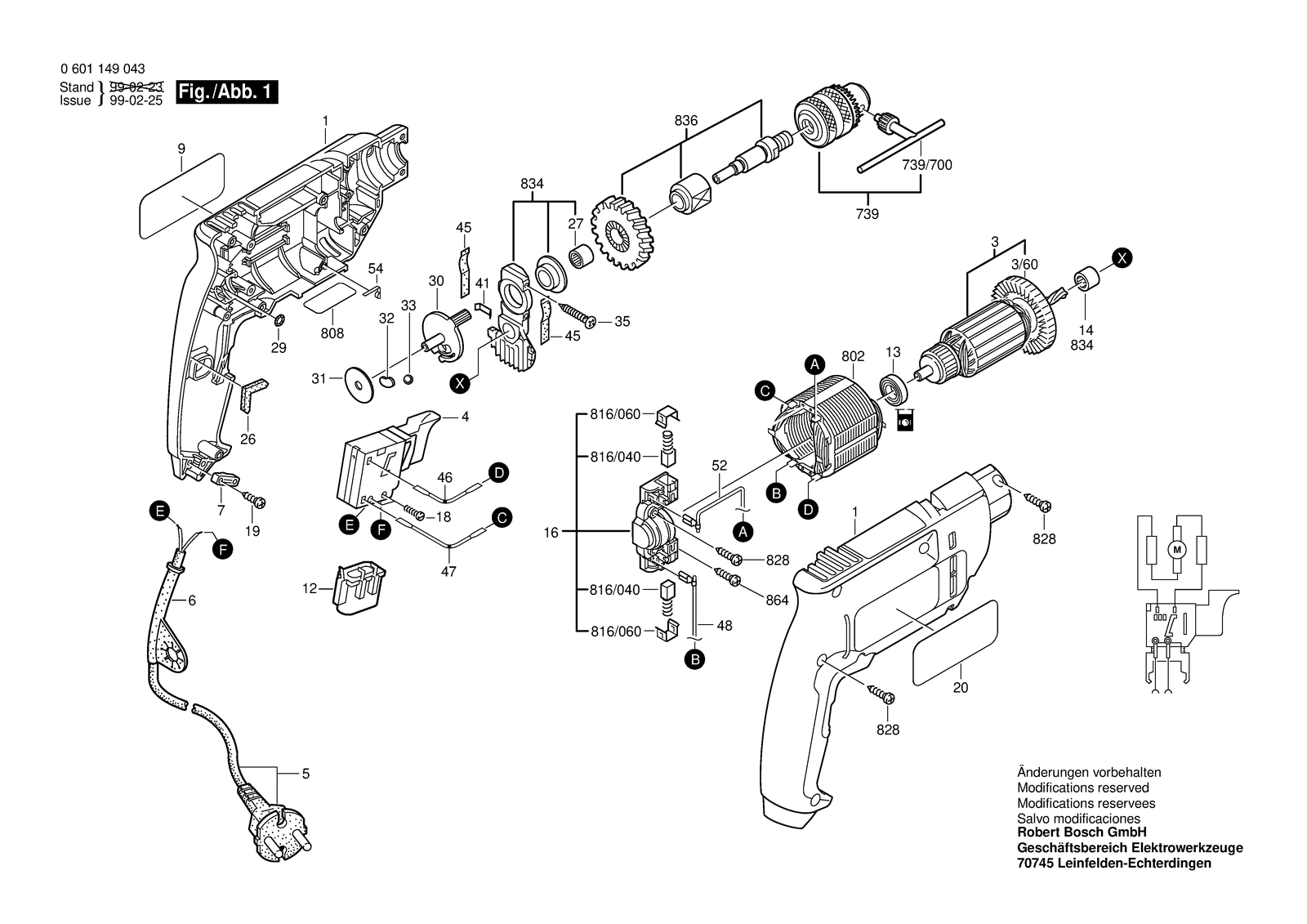 Bosch GSB 13 parts diagram, sheet 1