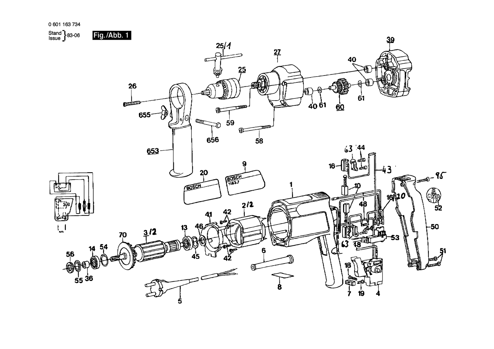 Bosch GBM 13 RE parts diagram, sheet 1
