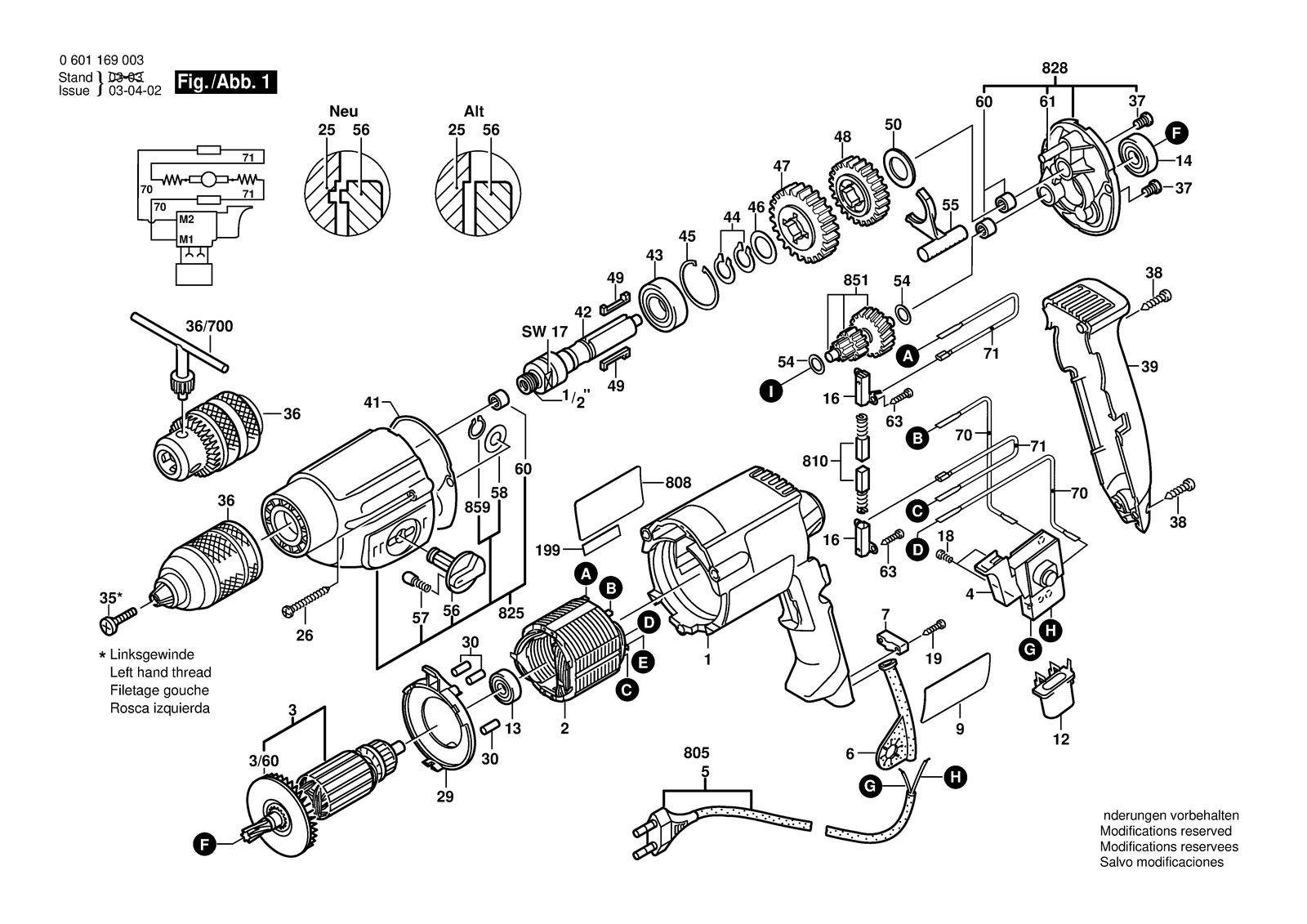 Bosch GBM 13-2 parts diagram, sheet 1