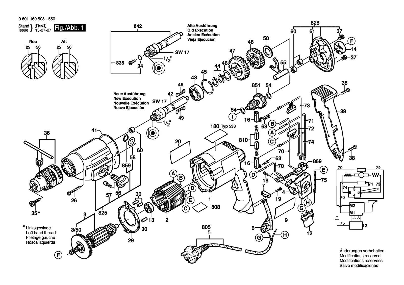 Bosch GBM 13-2 RE parts diagram, sheet 1