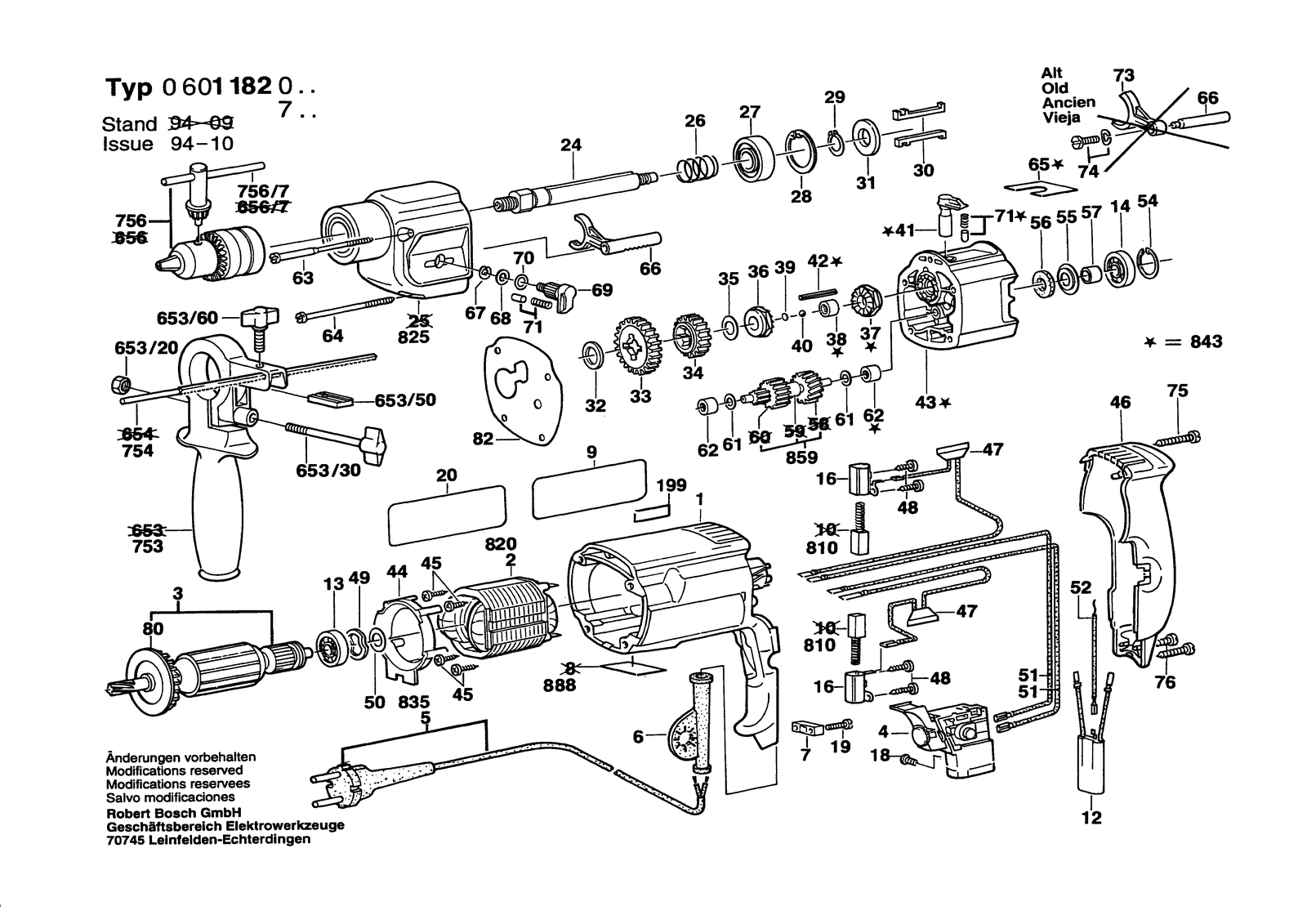 Bosch GSB 20-2 parts diagram, sheet 1