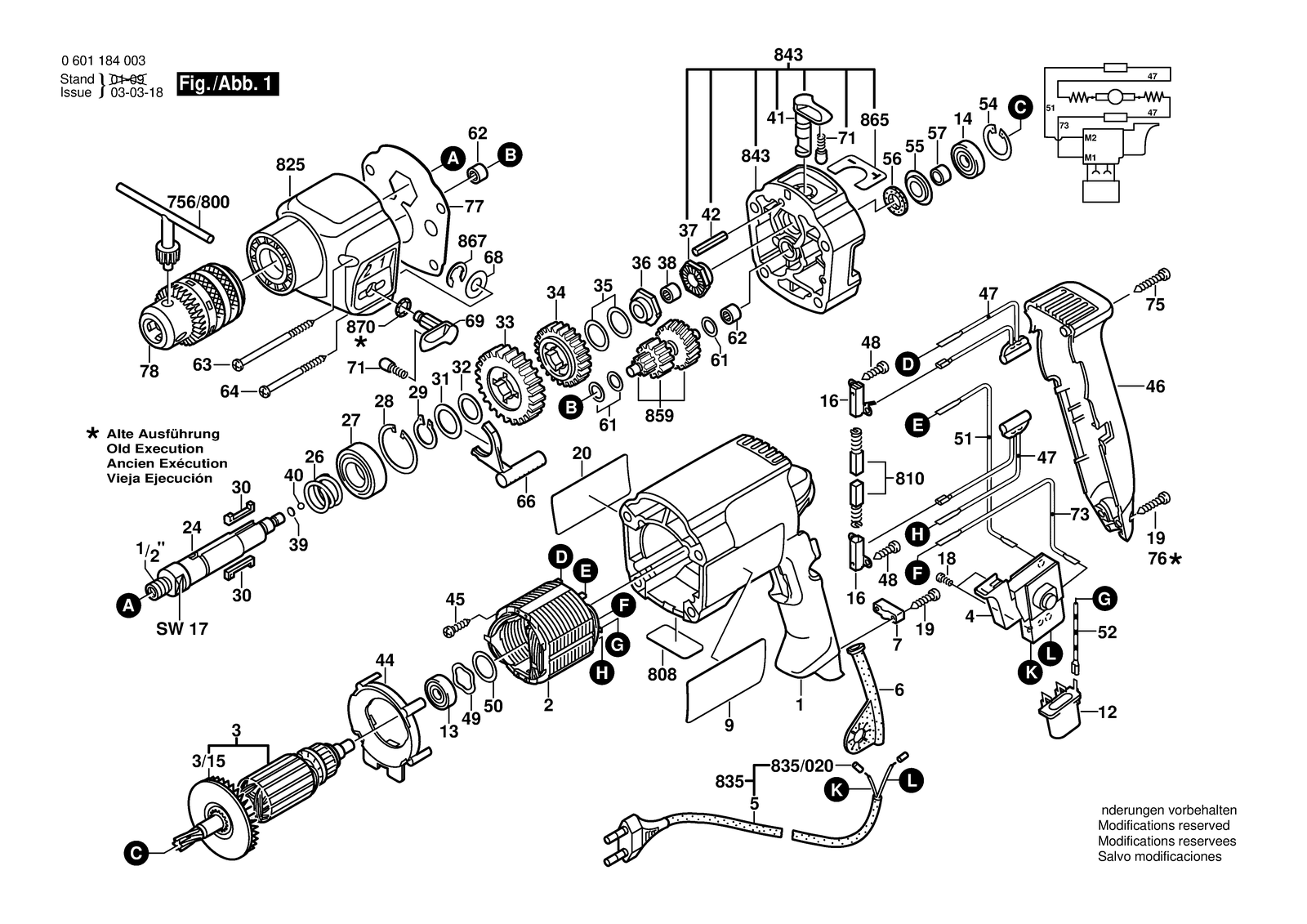 Bosch GSB 20-2 parts diagram, sheet 1