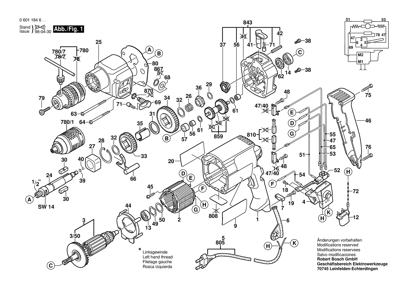 Bosch GSB 13 RE parts diagram, sheet 1