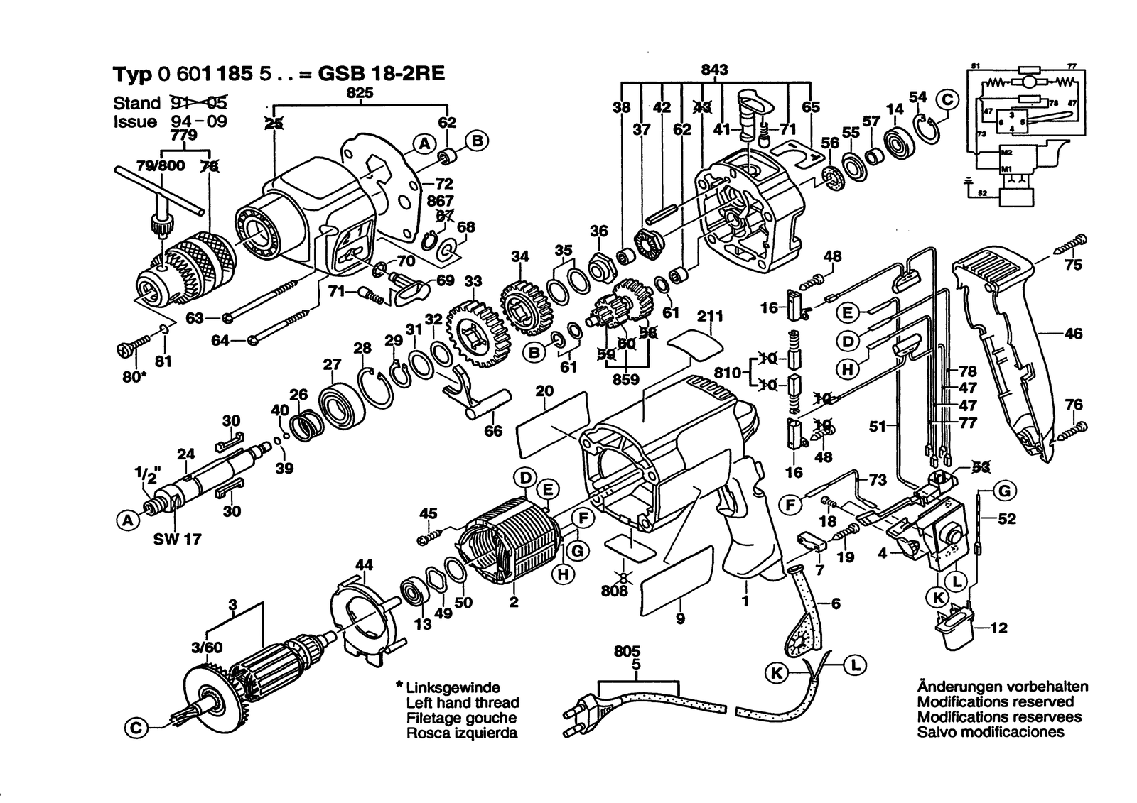 Bosch GSB 18-2 RE parts diagram, sheet 1