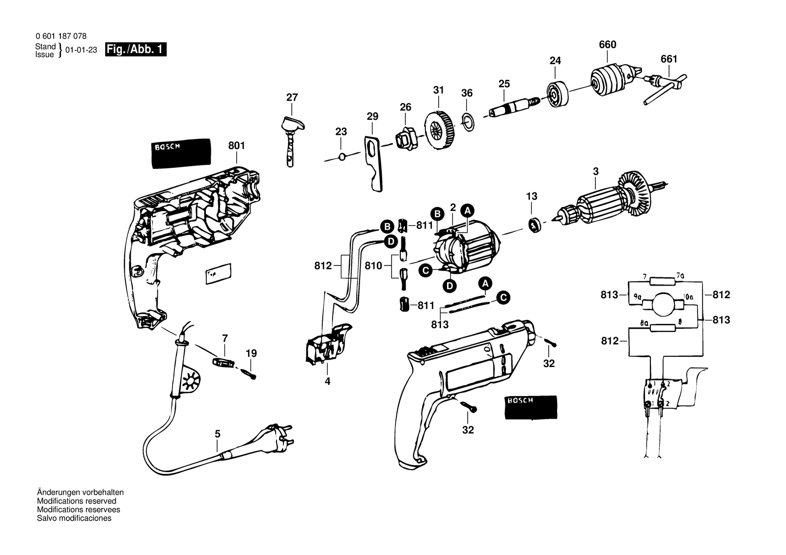 Bosch GSB 13 parts diagram, sheet 1
