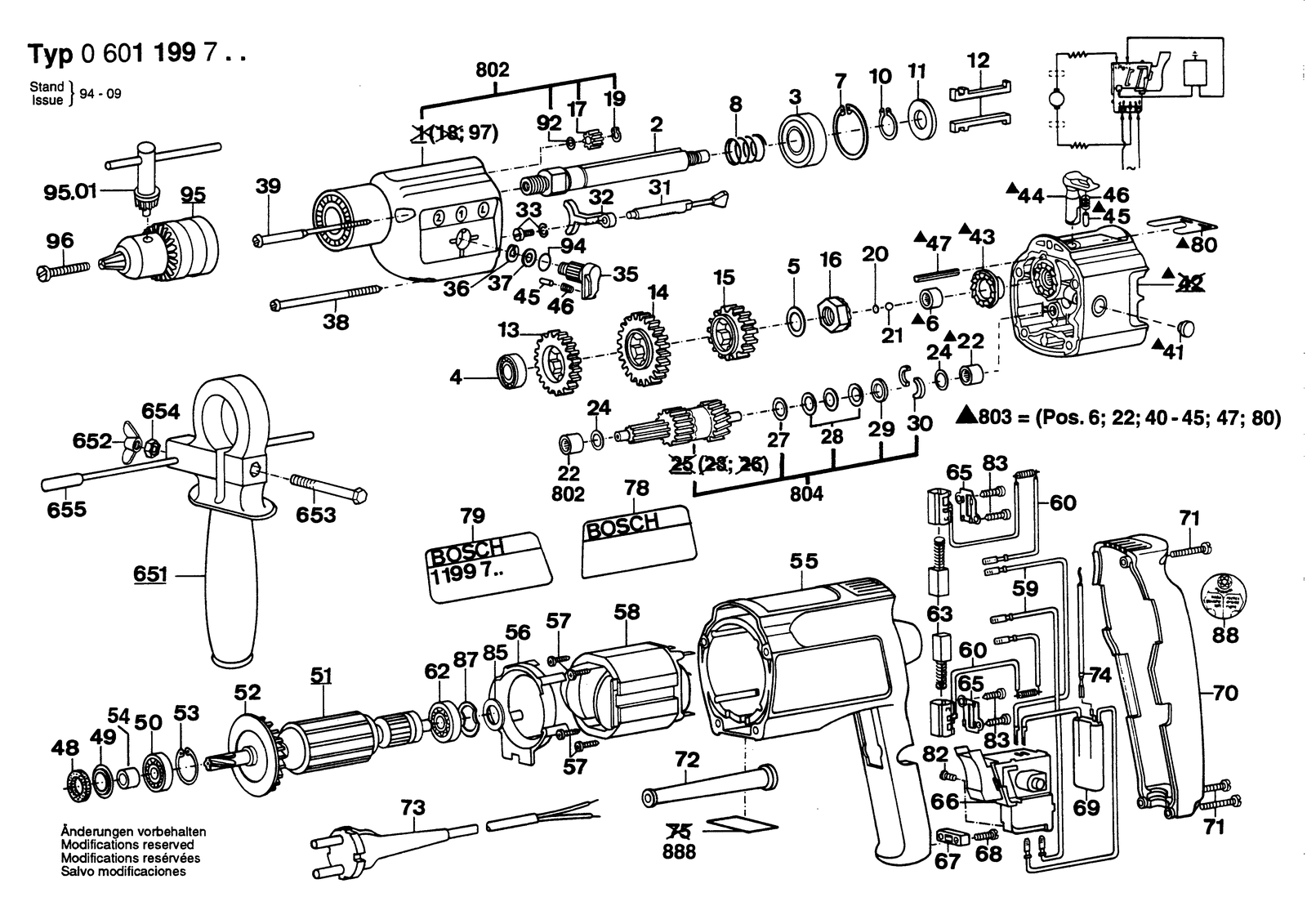 Bosch GSB 20-2 REM parts diagram, sheet 1
