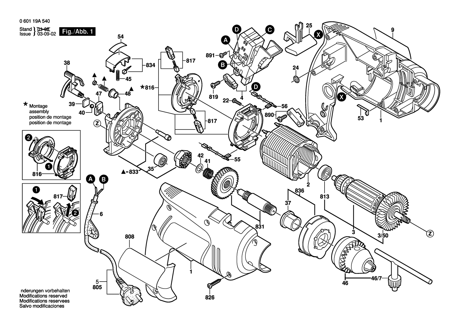 Bosch GSB 650 RE parts diagram, sheet 1
