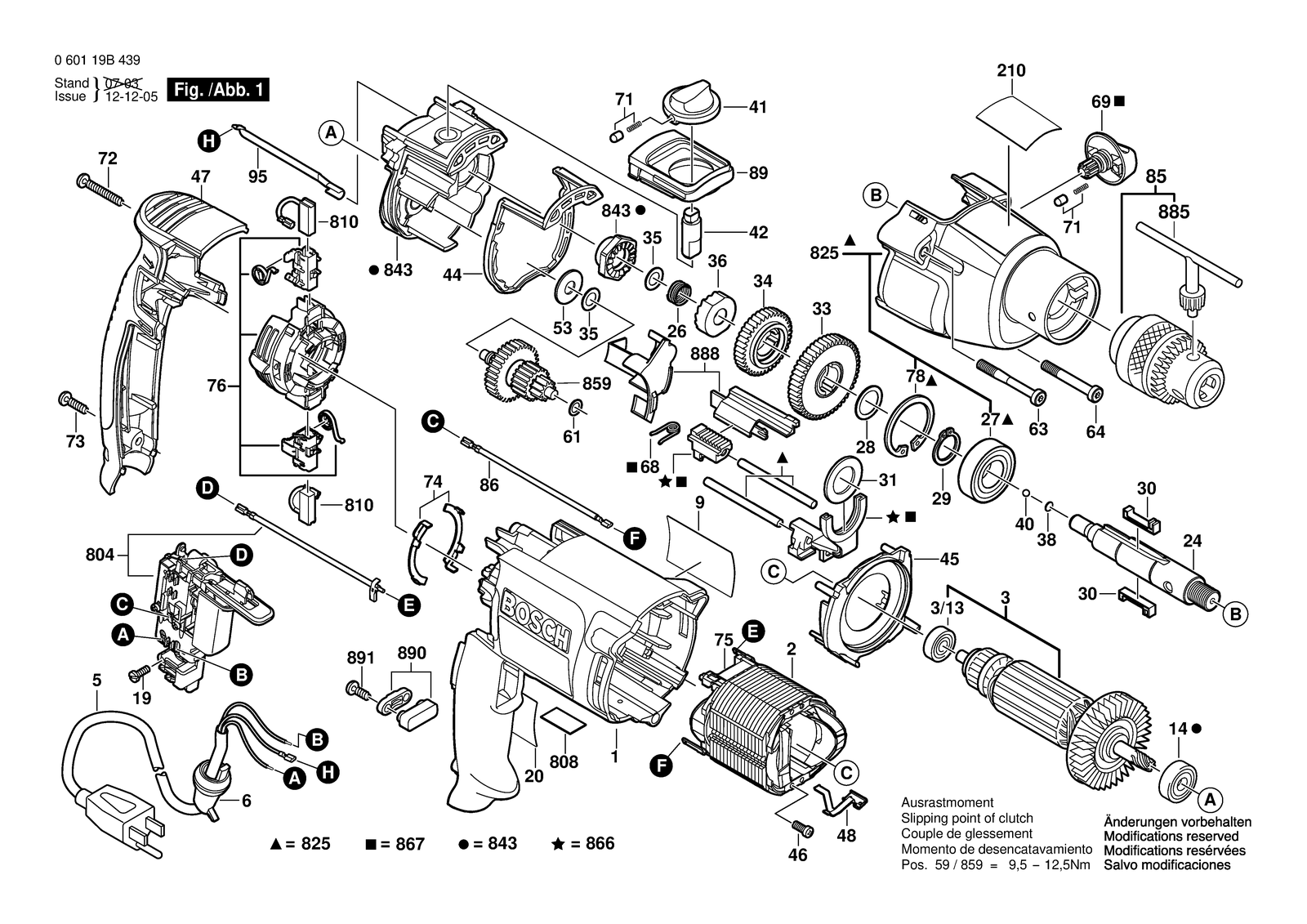 Bosch 1199 VSR parts diagram, sheet 1