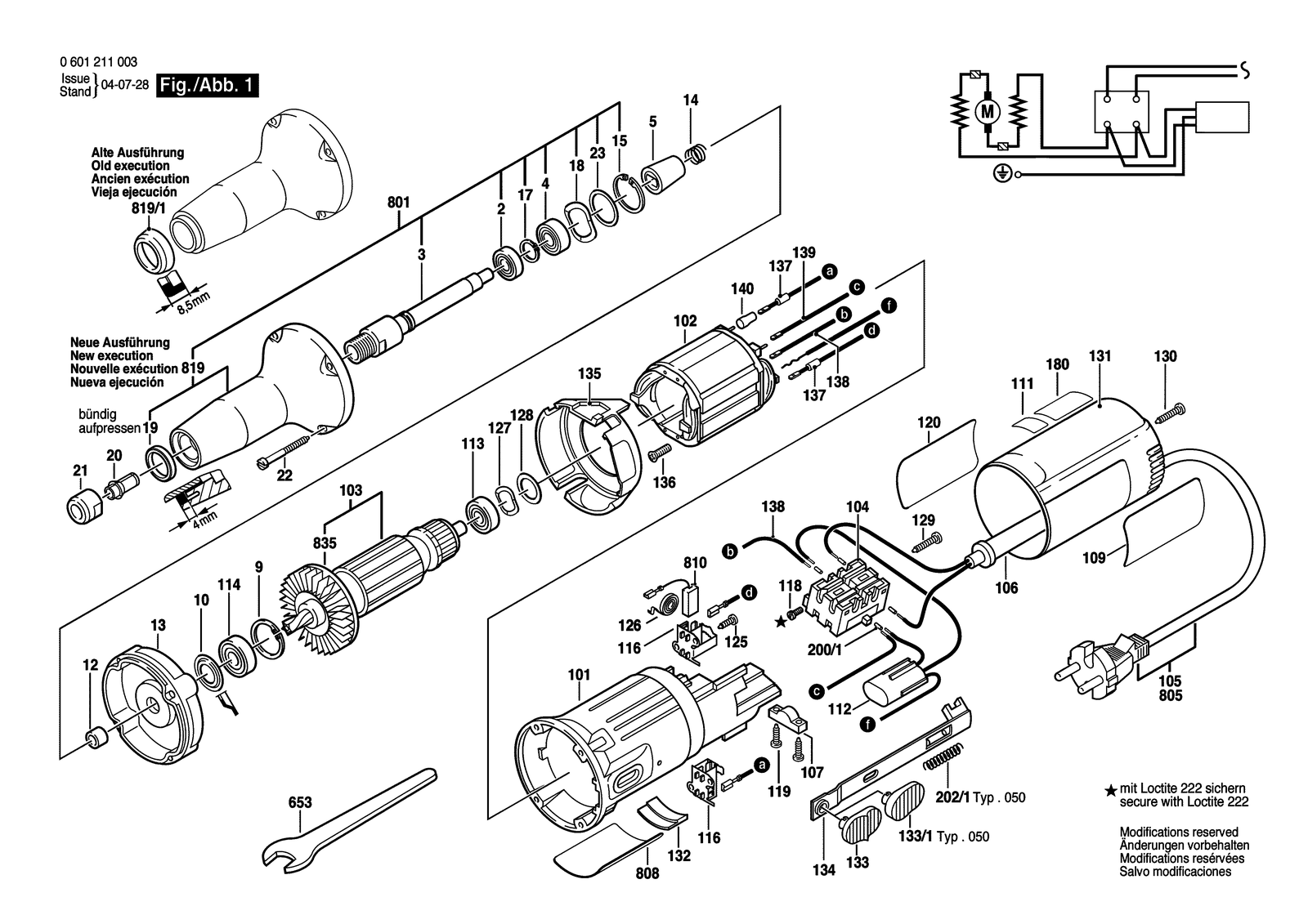 Bosch 1211 parts diagram, sheet 1