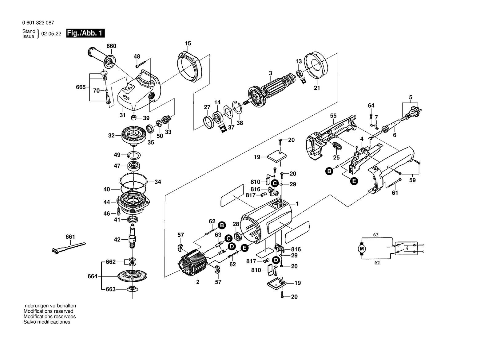Bosch GWS 12 U parts diagram, sheet 1