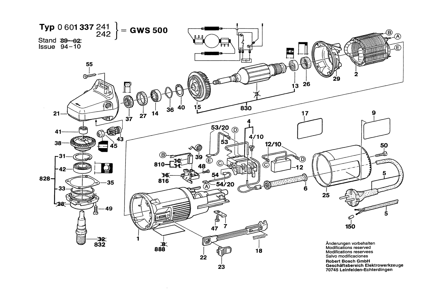 Bosch GWS 500 parts diagram, sheet 1