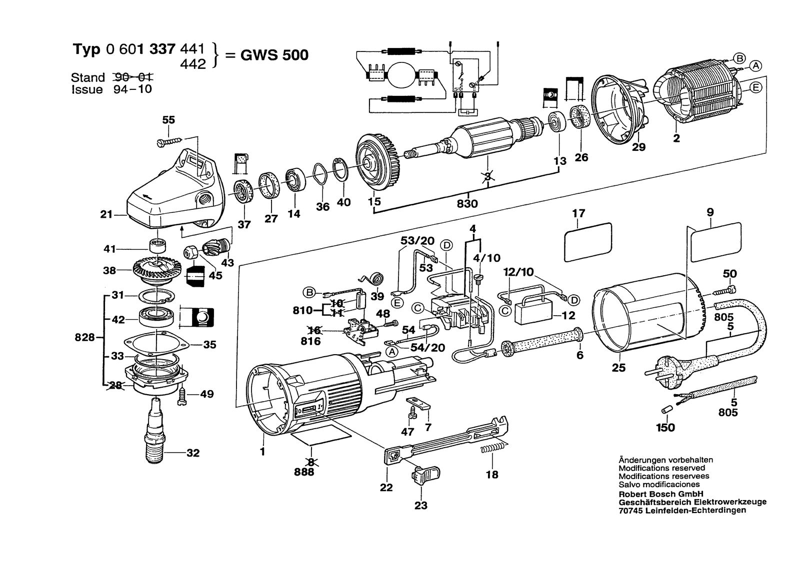 Bosch GWS 500 parts diagram, sheet 1