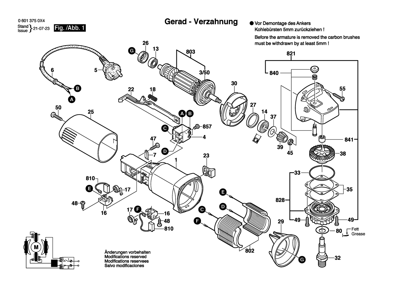 Bosch GWS 600 parts diagram, sheet 1