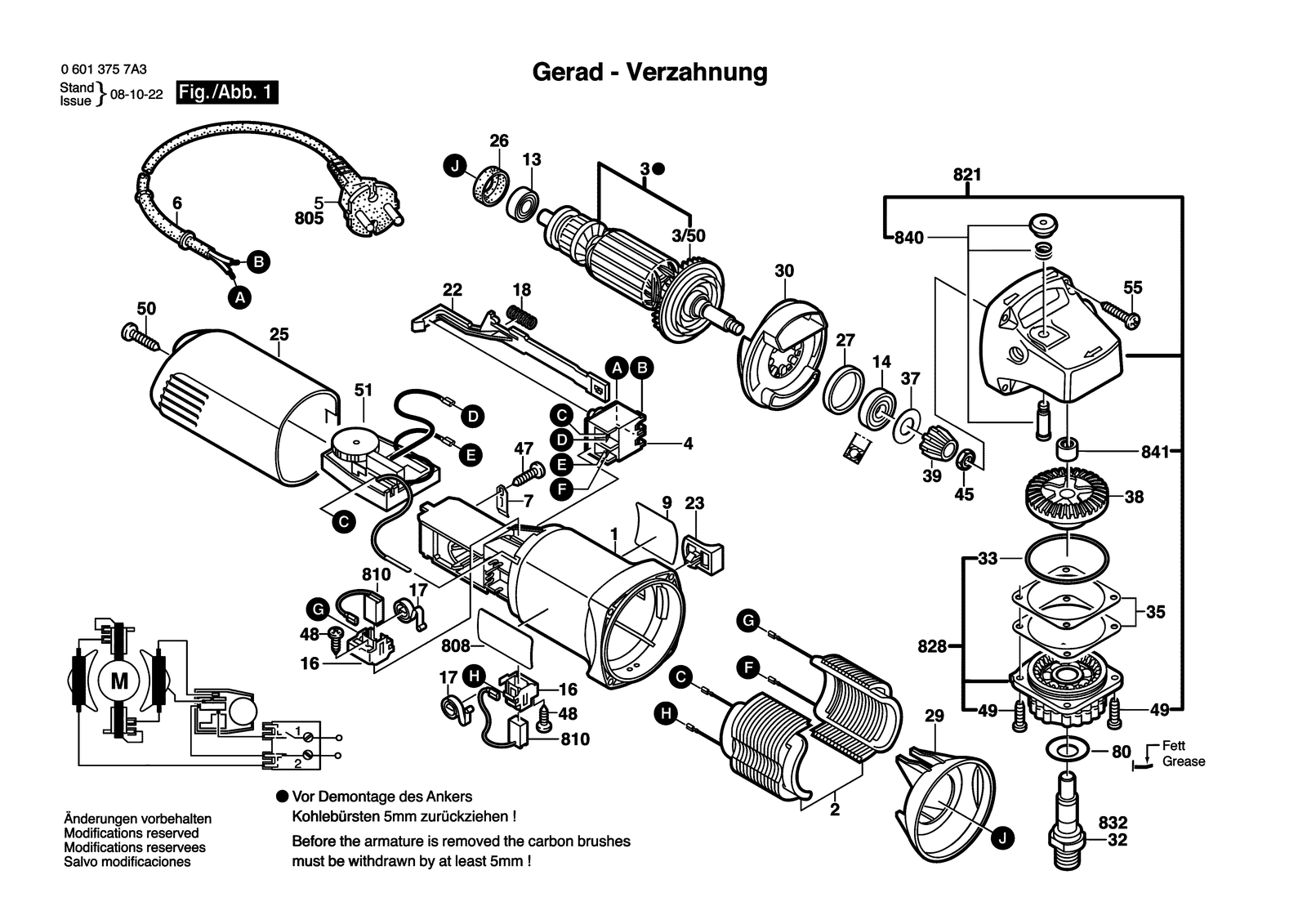 Bosch GWS 6-115 E parts diagram, sheet 1