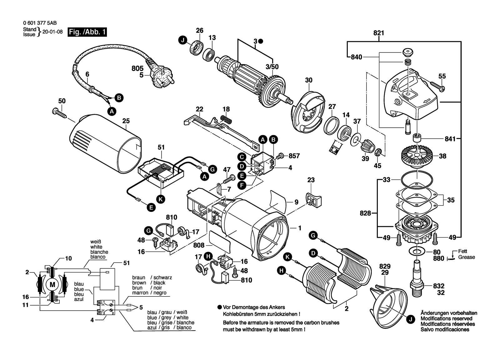 Bosch GWS 850 CE parts diagram, sheet 1