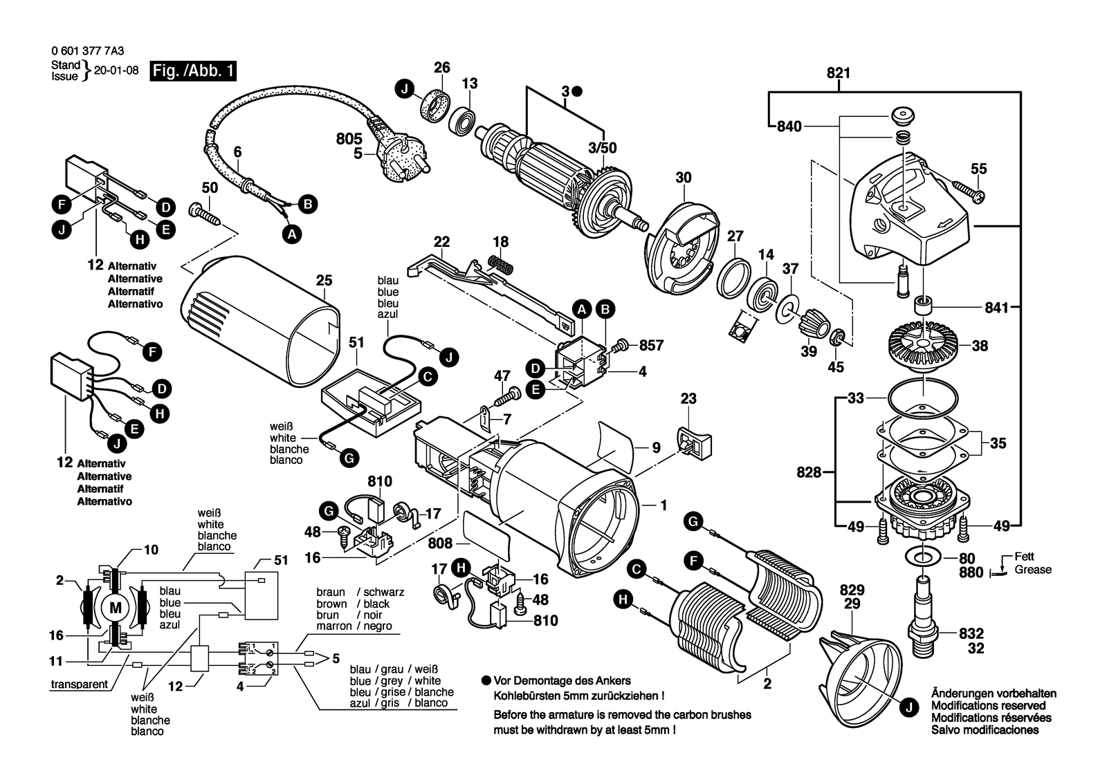 Bosch GWS 850 C parts diagram, sheet 1