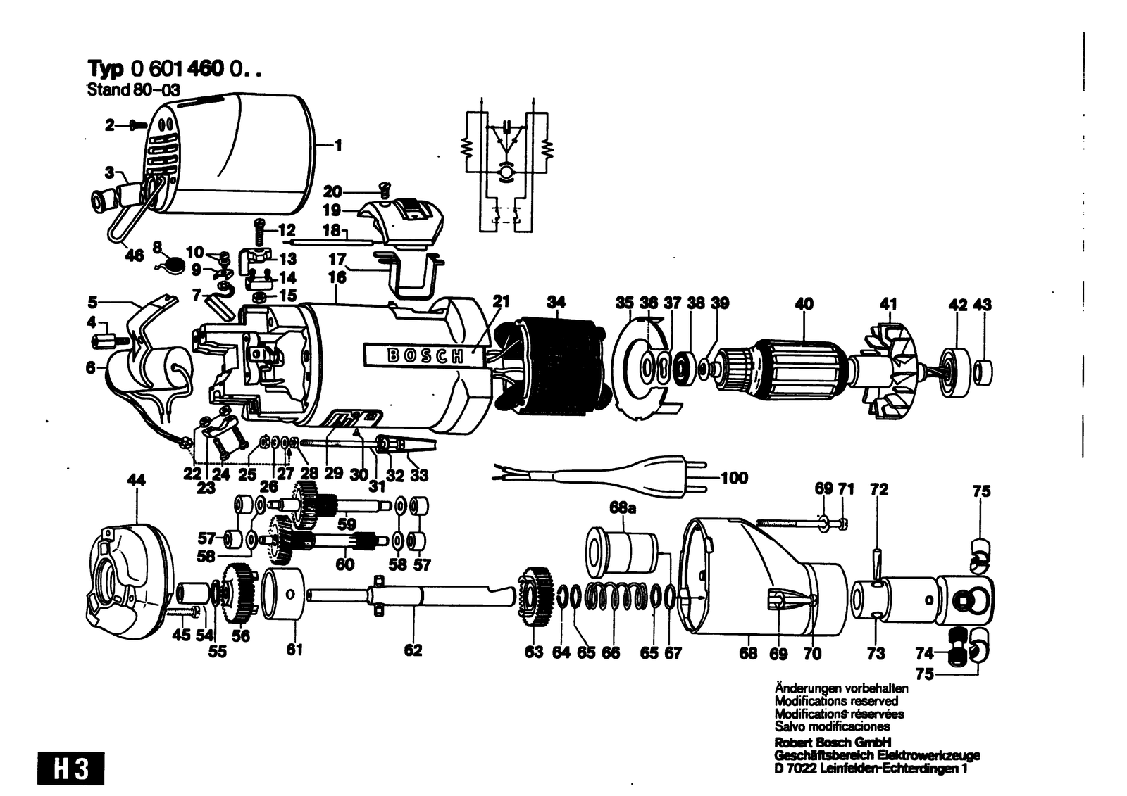 Bosch 0601460000 parts diagram, sheet 1