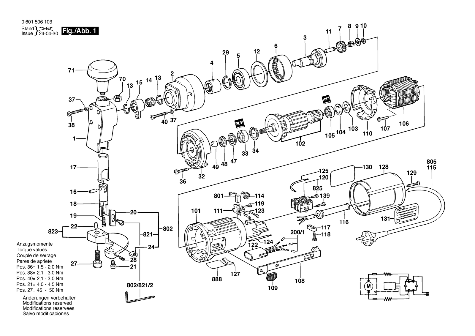 Bosch 1506 parts diagram, sheet 1