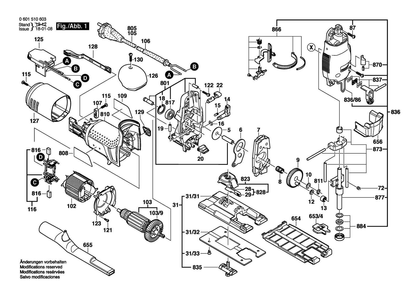 Bosch GST 120 BE parts diagram, sheet 1