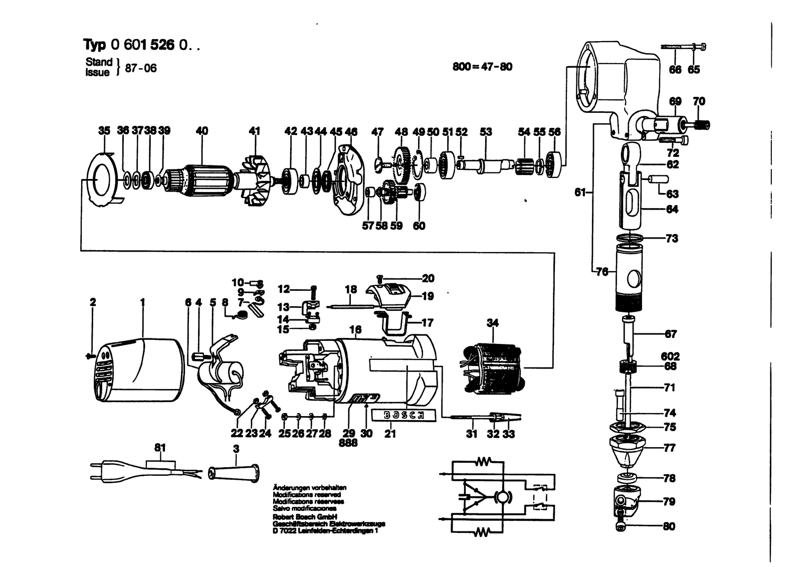 Bosch 0601526000 parts diagram, sheet 1