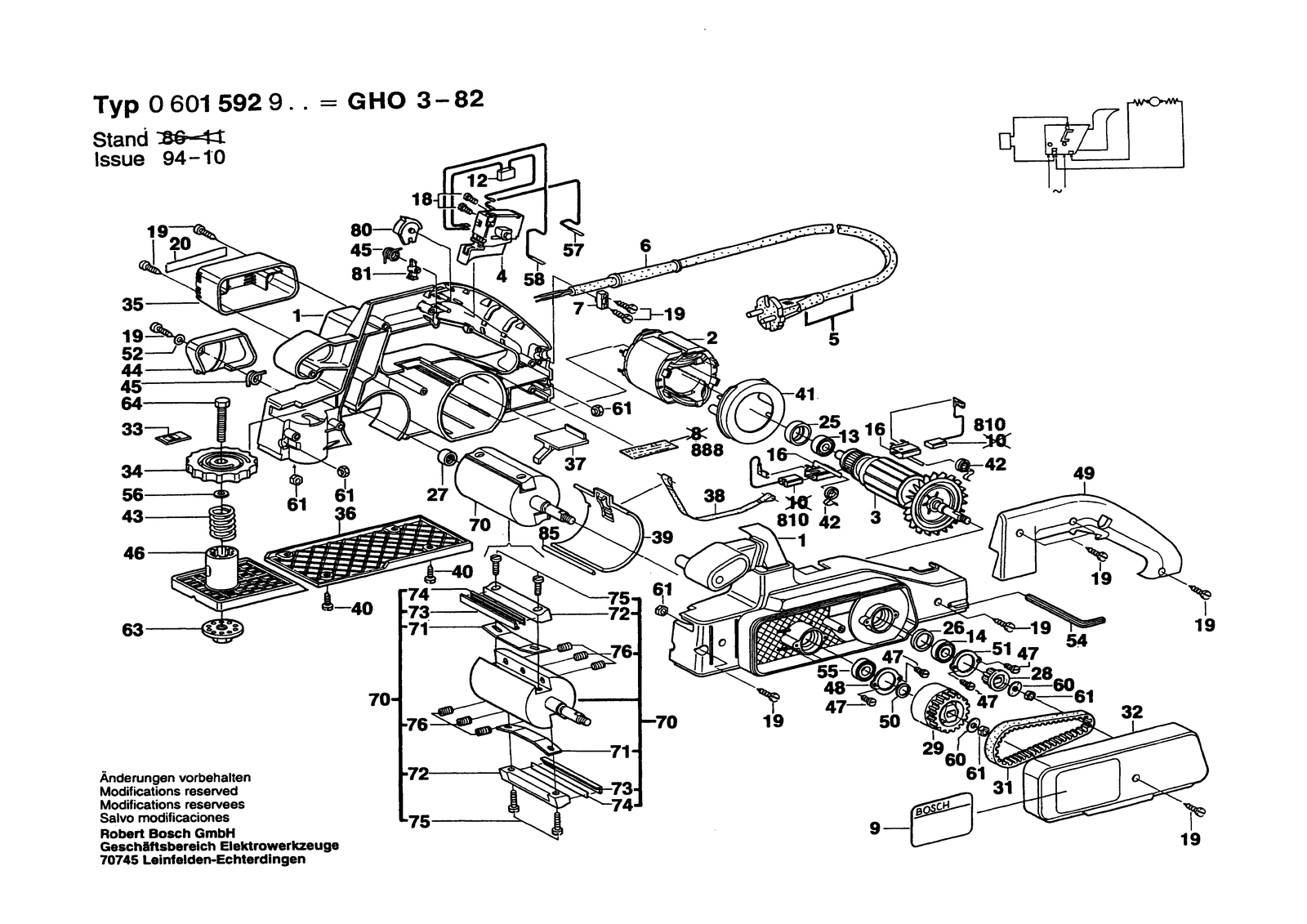 Bosch GHO 3-82 parts diagram, sheet 1