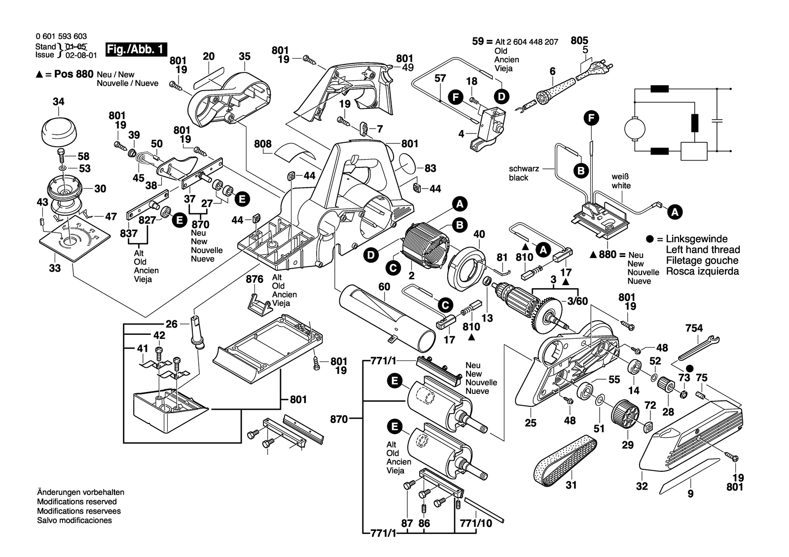 Bosch GHO 36-82 C parts diagram, sheet 1