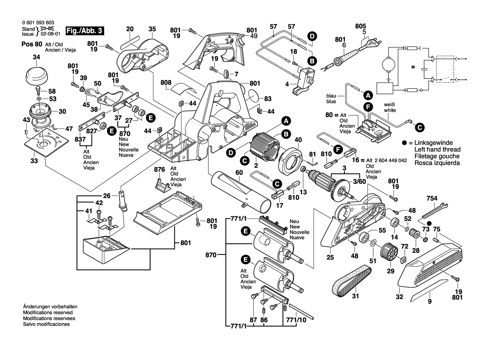 Bosch GHO 36-82 C parts diagram, sheet 3