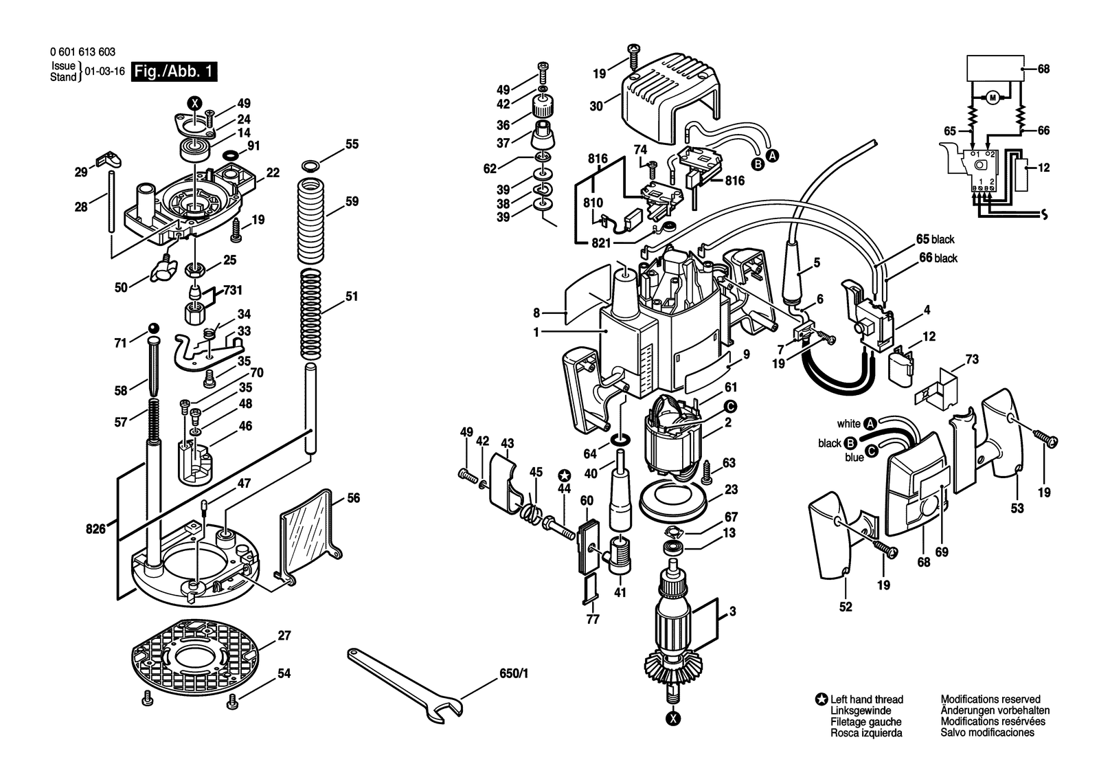 Bosch GOF 1300 CE parts diagram, sheet 1