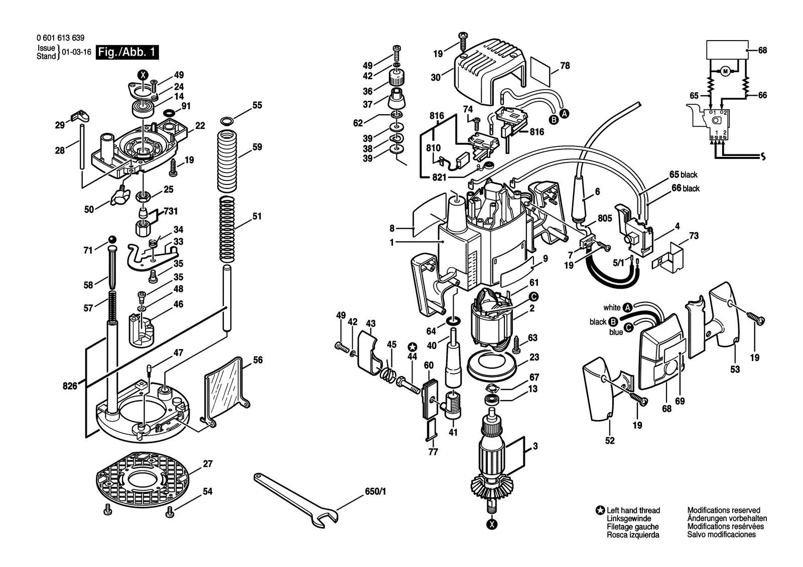 Bosch 1613 AEVS parts diagram, sheet 1