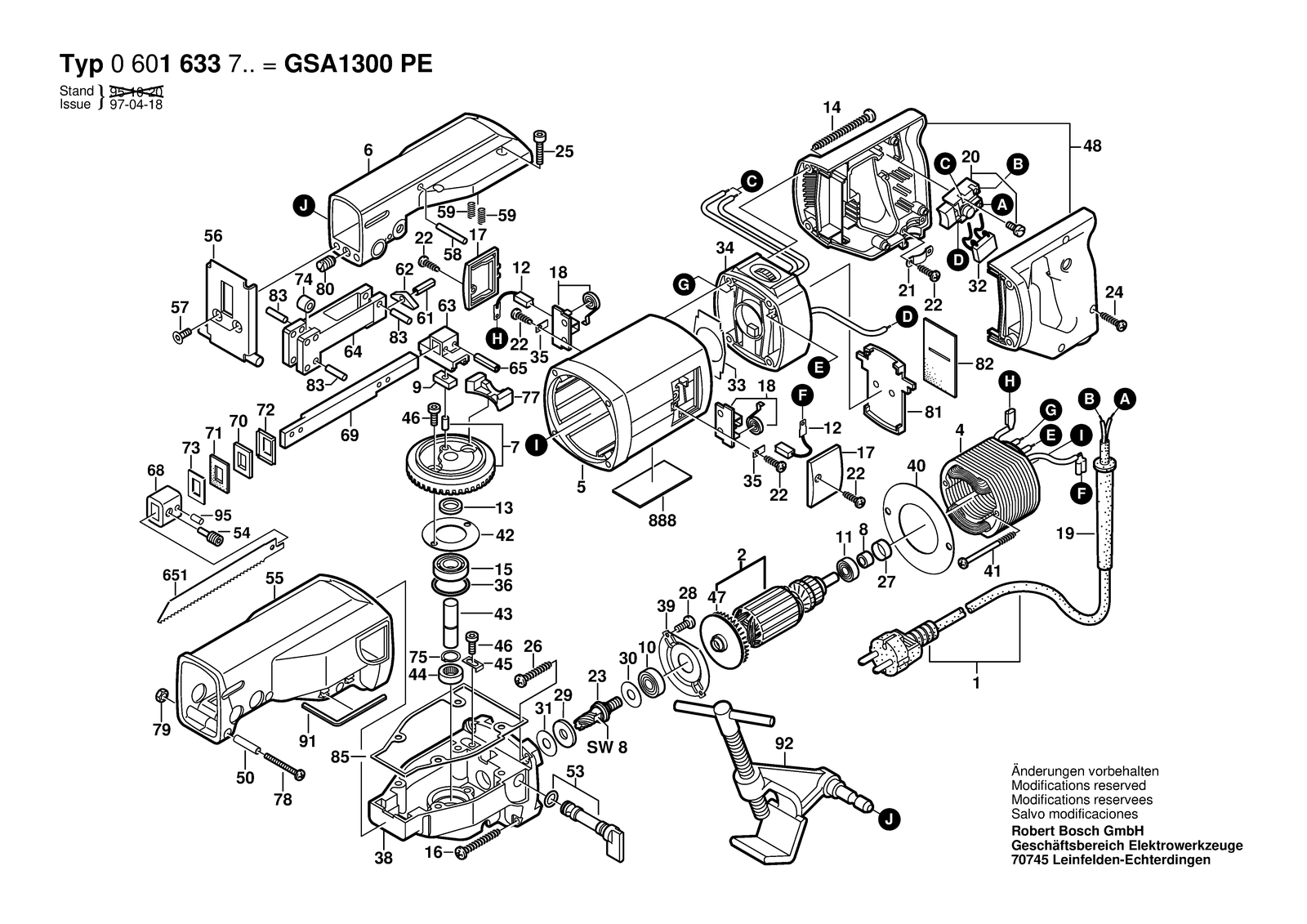 Bosch GSA 1300 PE parts diagram, sheet 1